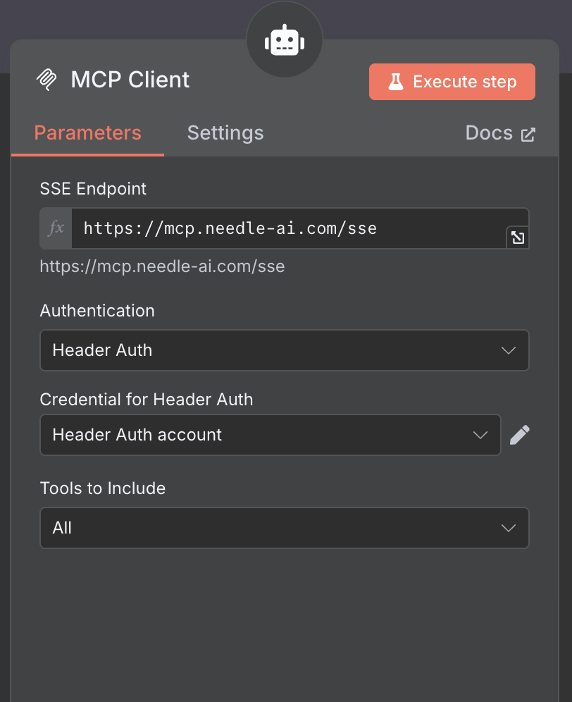 Needle Settings Page for API Key Generation