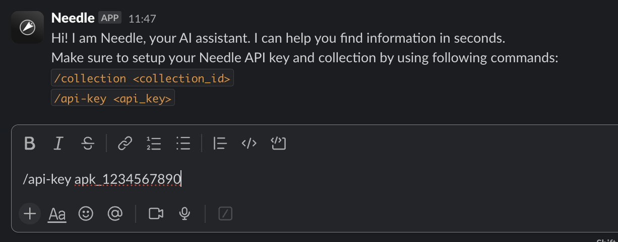 API Key command message