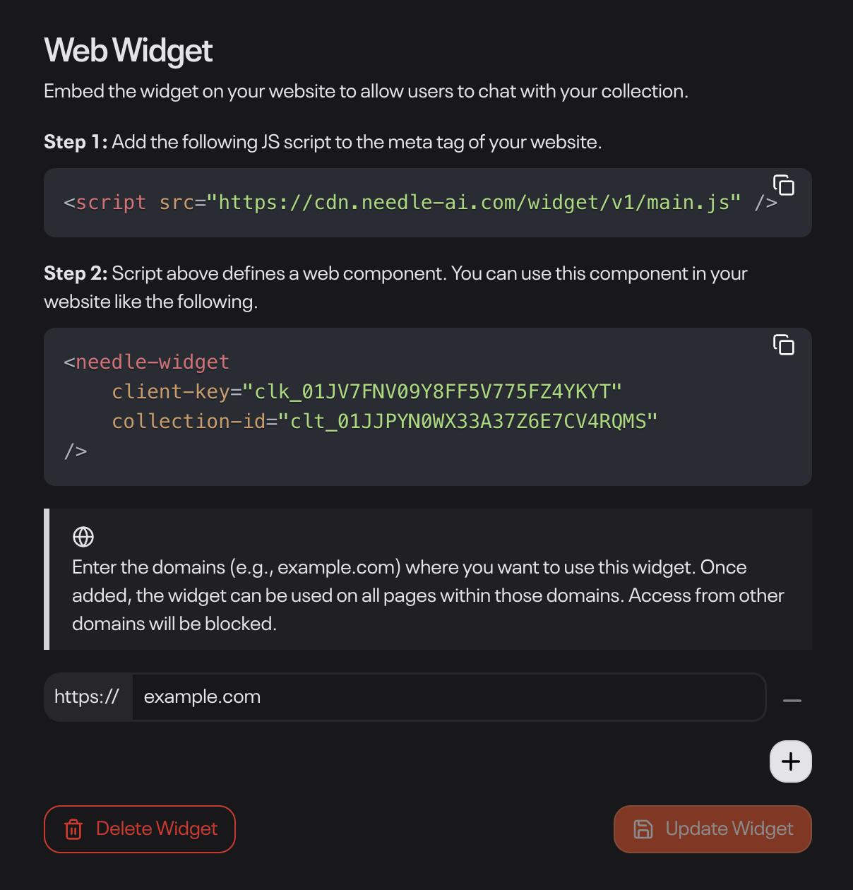 Generated Needle web widget code
